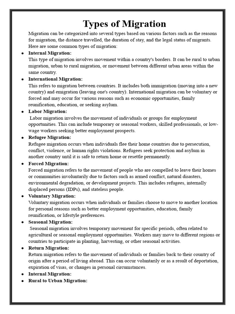 Types of Migration | Download Free PDF | Human Migration | Refugee