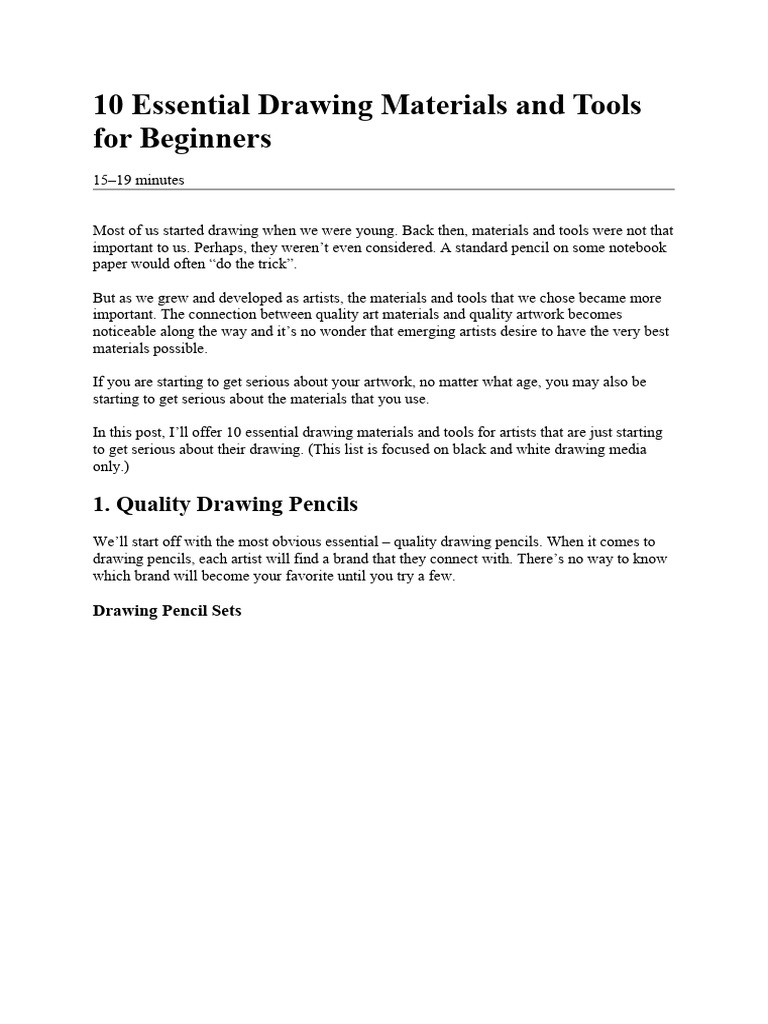 Drawing tools list pdf pencil drawing