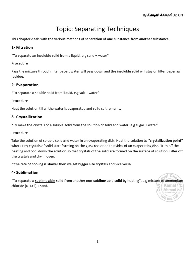 Separating Techniques Notes Pdf Distillation Boiling
