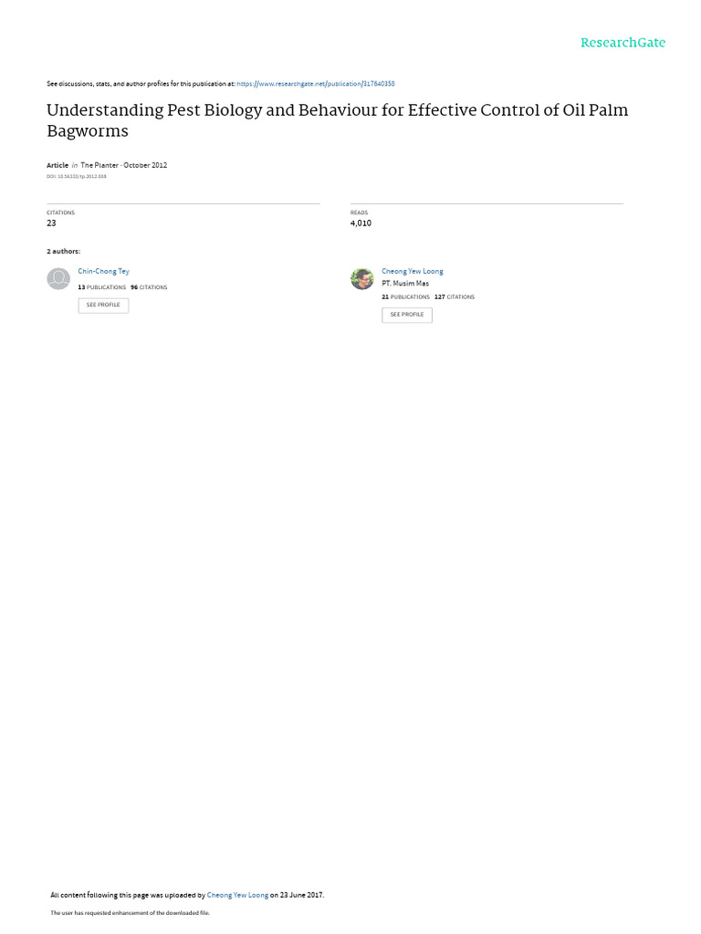 Understanding Pest Biologyand Behaviourfor Effective Controlof Oil Palm