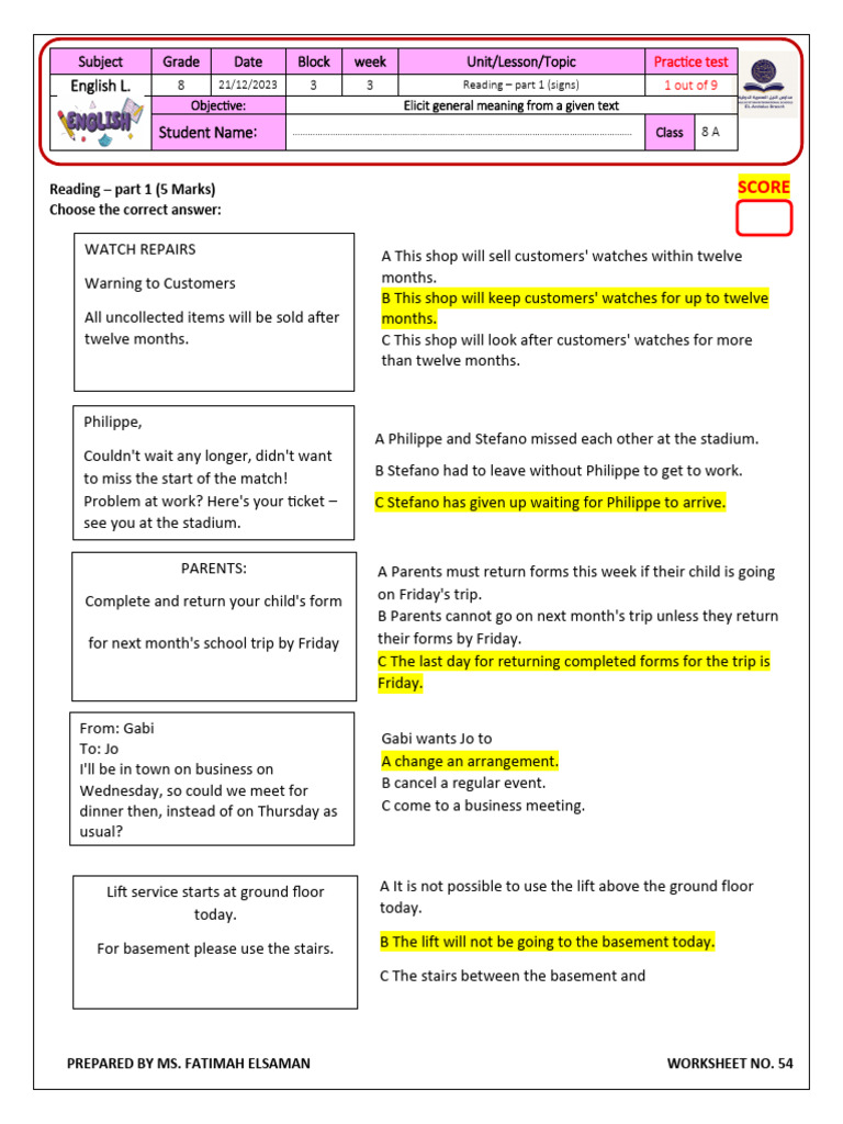 Practice Test 8 Answers Pdf