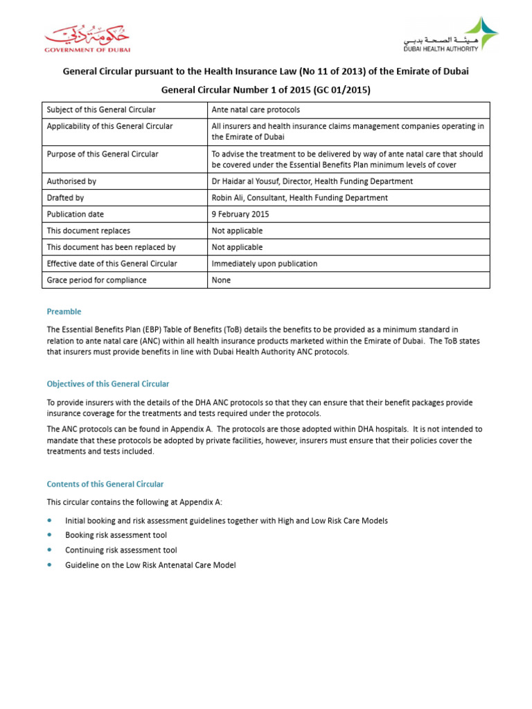 Dubai Antenatal Care Guidelines 2015 | PDF | Obstetrics | Childbirth