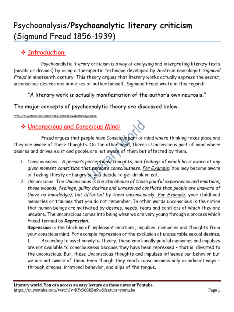 'Psychoanalysis. Notes PDF' With You | PDF | Id | Unconscious Mind