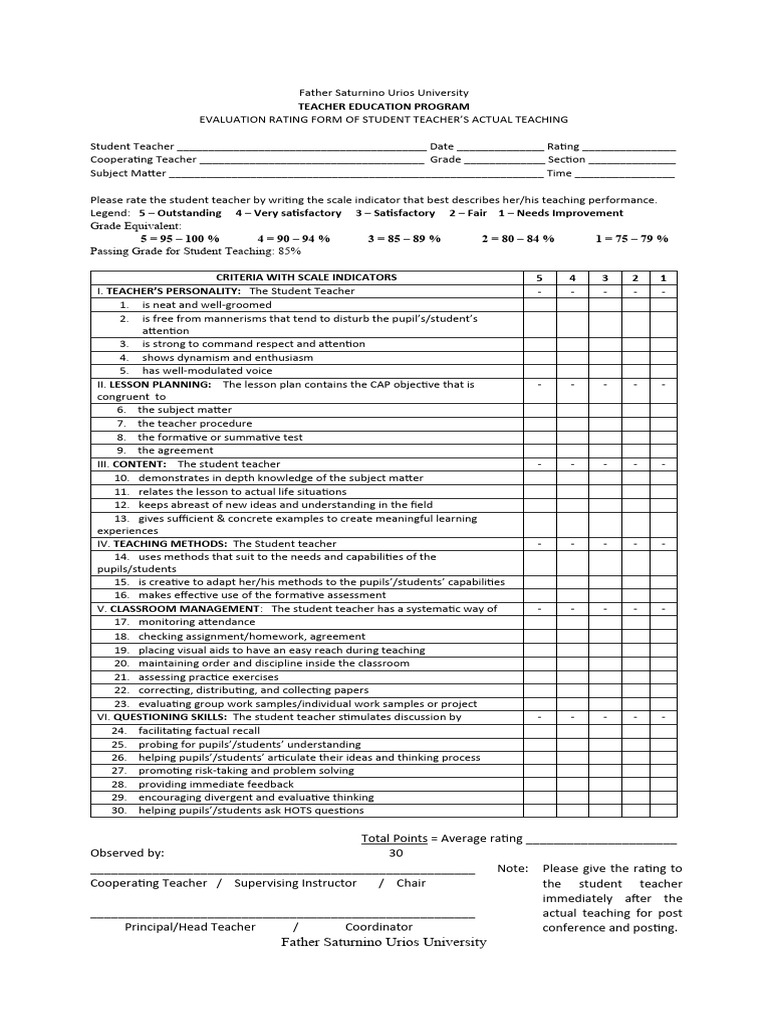 Student Teacher Evaluation Rating Form | PDF | Teachers | Cognitive Science