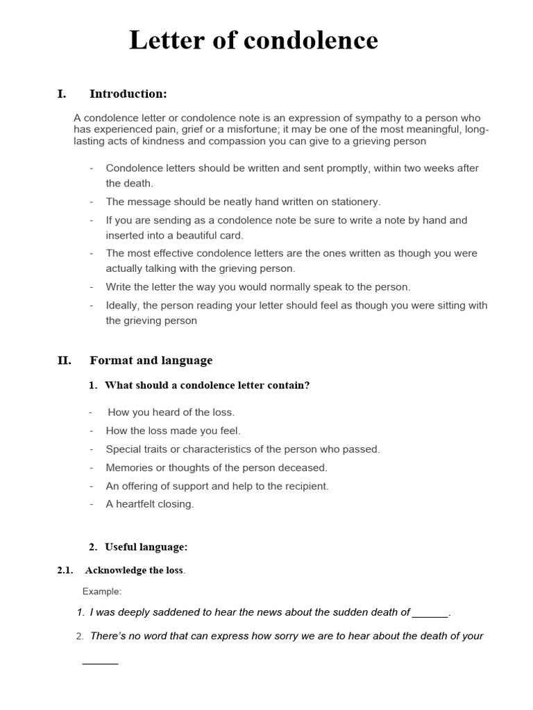 Condolence Note Examples Church Letter Of Condolence In Word, PDF,
