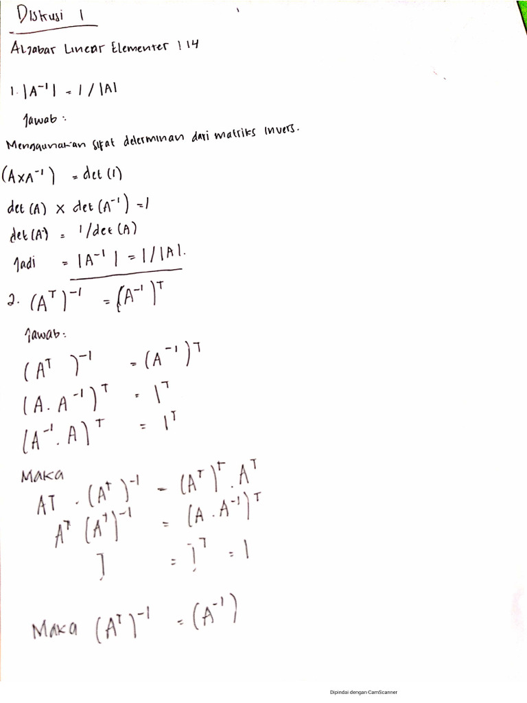 Diskusi 1 Aljabar Linear Elementer 1 | PDF