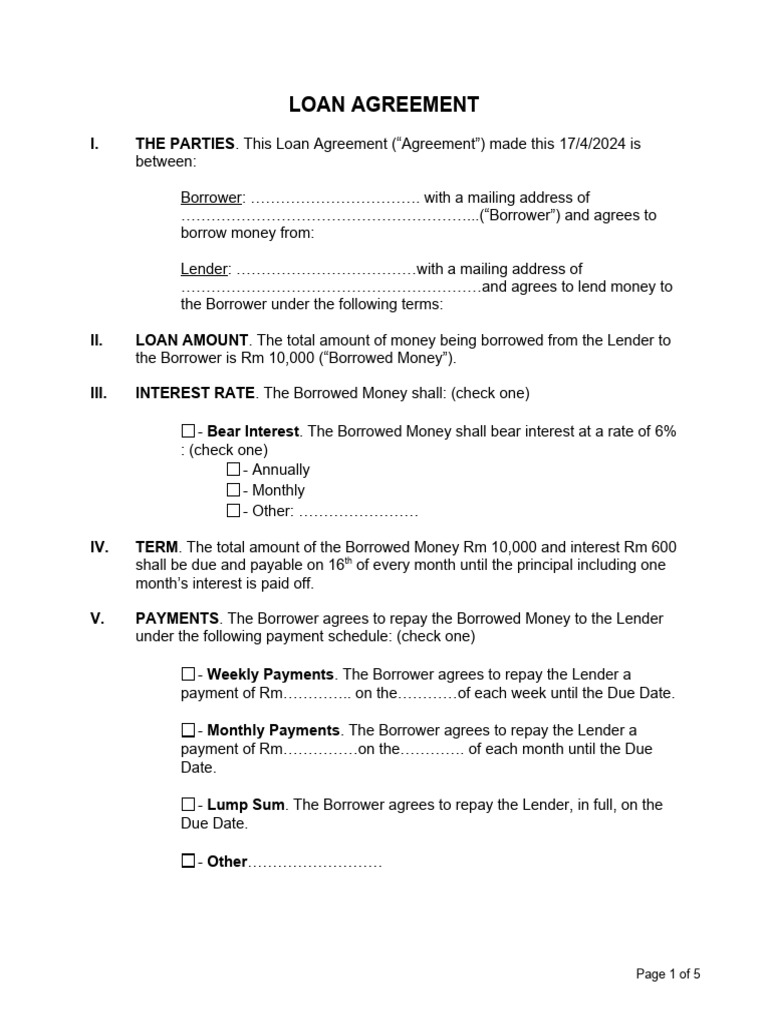 Loan Agreement Template | PDF | Loans | Interest