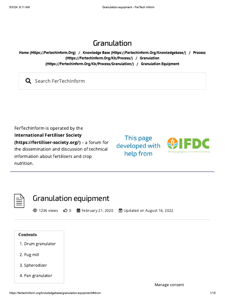 Phosphate Fertilizer Granulation Equipment | PDF | Fertilizer | Liquids
