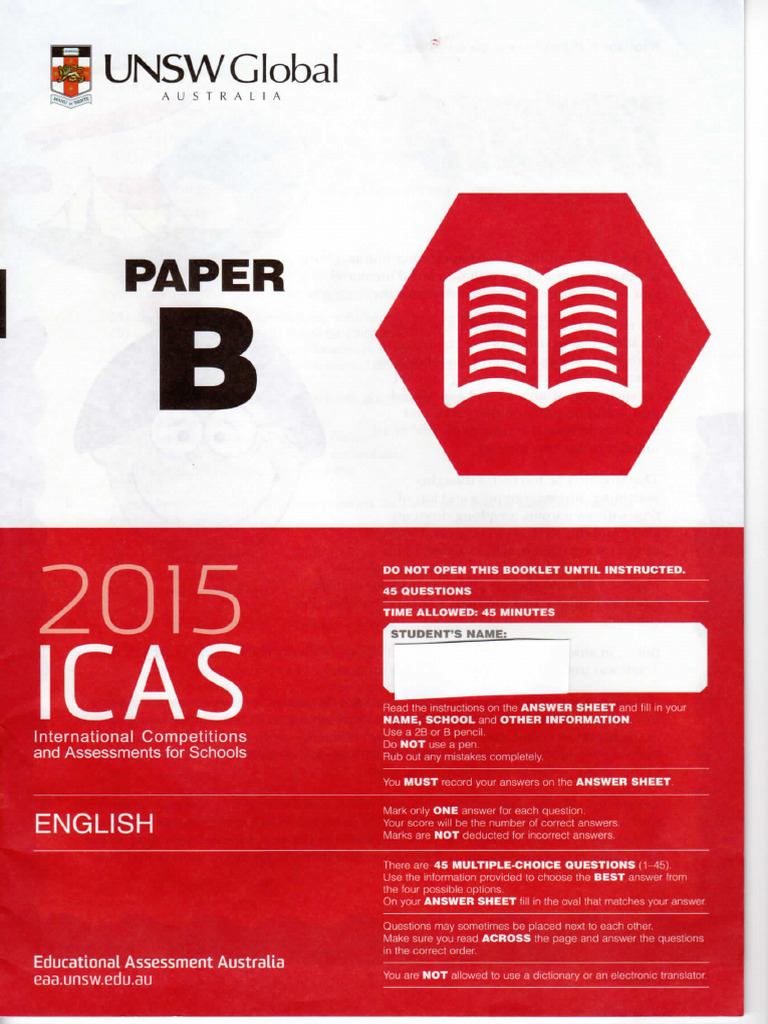 ICAS Y4 English B 2015 With Answers | PDF | Ear | Hearing