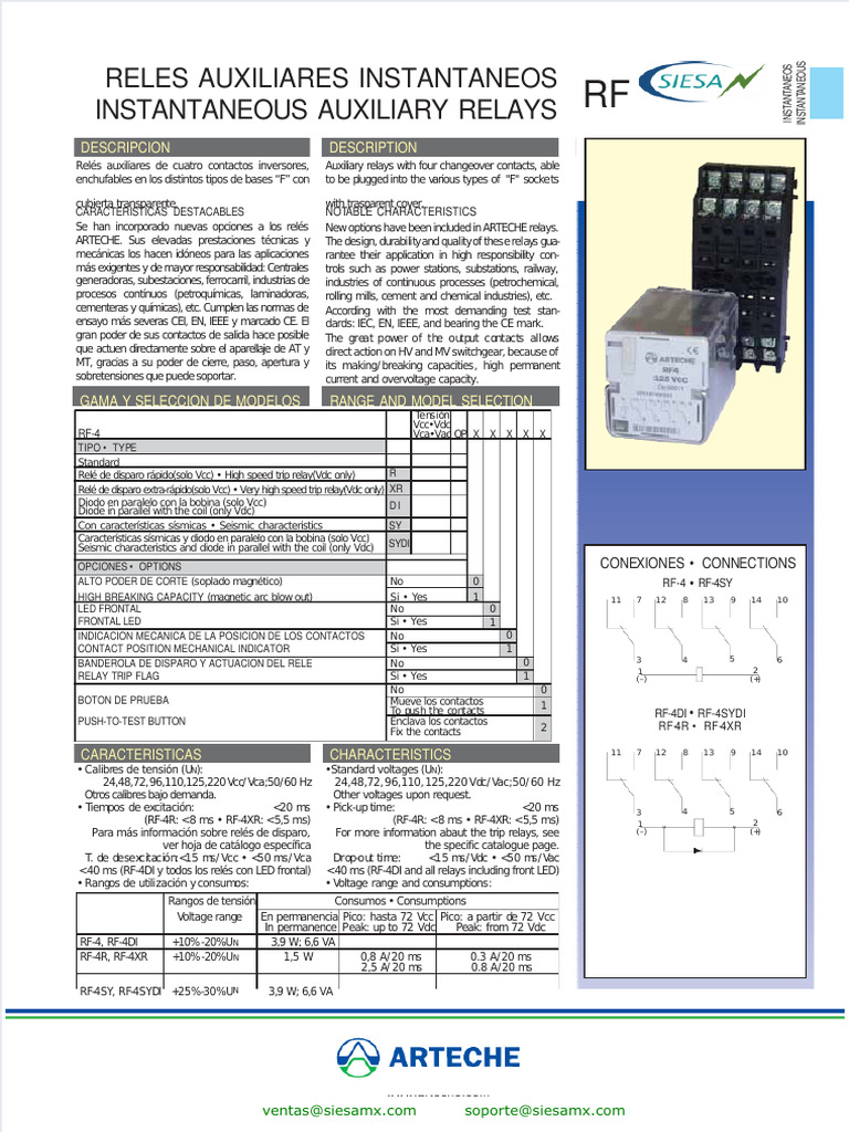 Relés Arteche RF4: Características y Usos | PDF | Componentes ...