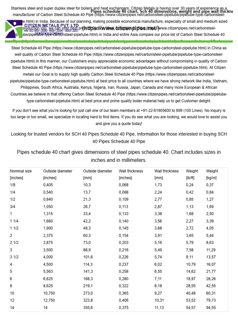 Carbon Steel Schedule 40 Pipe Supply | PDF | Pipe (Fluid Conveyance ...
