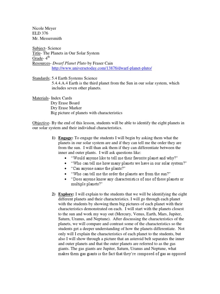 Solar System Lesson Plan Planets Solar System