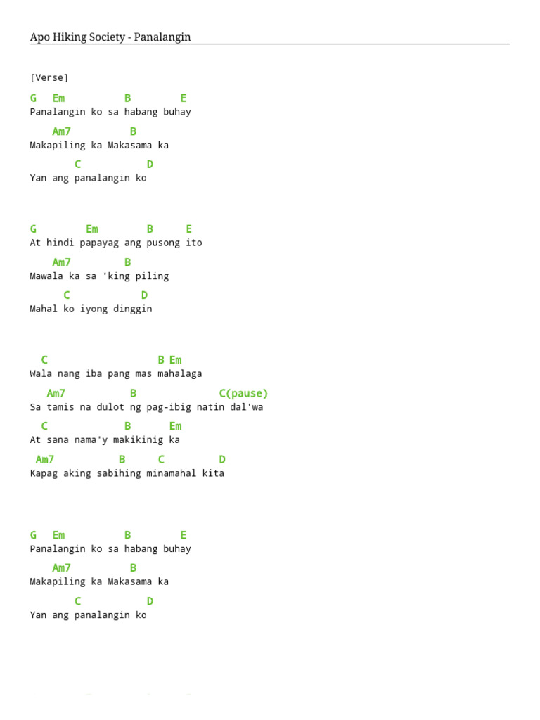 Apo Hiking Society - Panalangin Chords | PDF, image size:768x1024