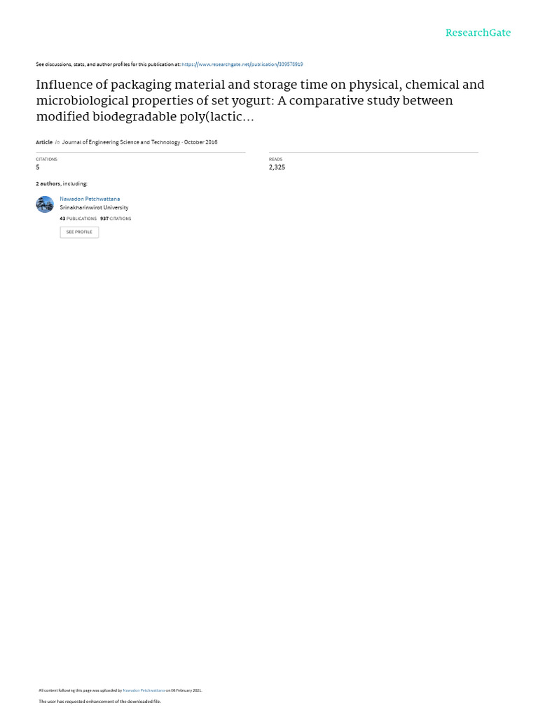 Influence of Packaging Material and Storage Time o | PDF | Poly(Methyl ...