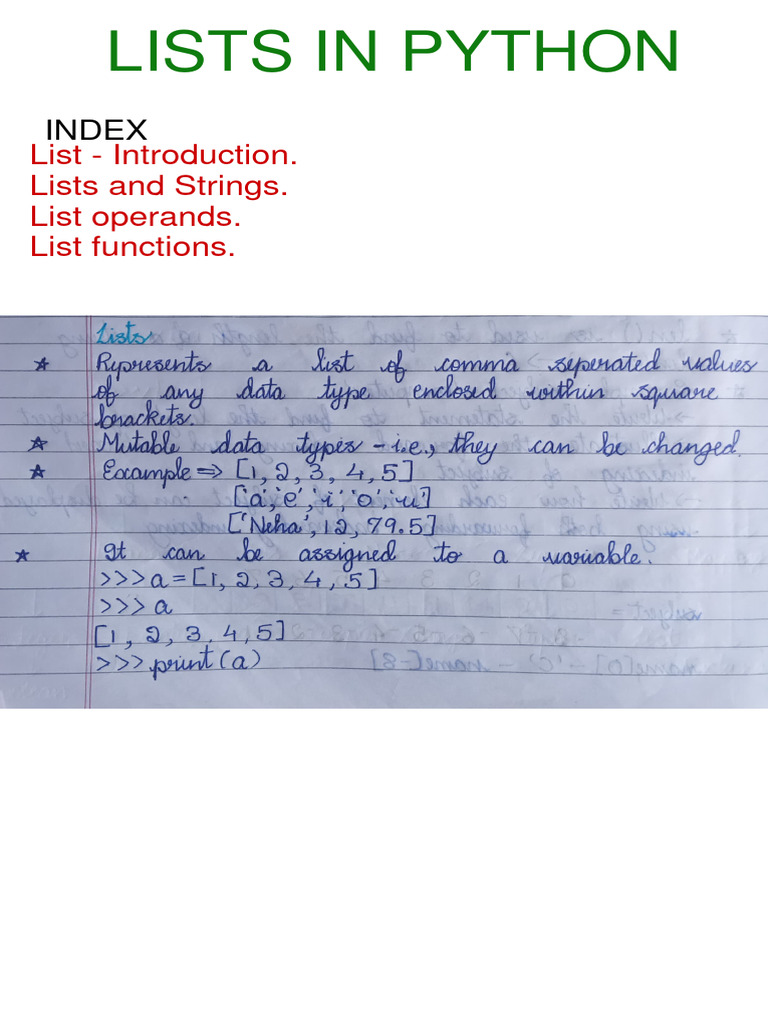 Lists in Python - CBSE. Computer Science. Nithu04. | PDF