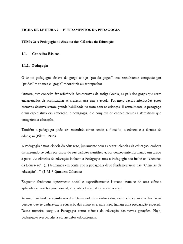 Pedagogia: Ciência da Educação e Suas Relações | PDF | Pedagogia | Science