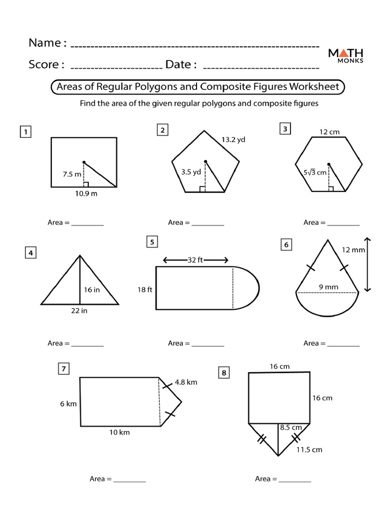 Areas of Regular Polygons and Composite Figures Worksheet | PDF