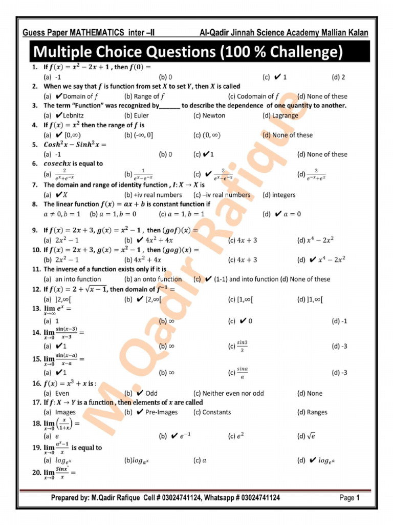 2nd year math guess paper pdf
