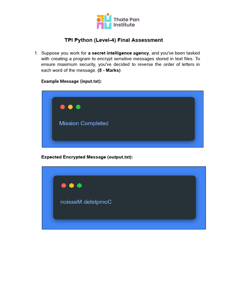 Tpi python level 4 final assessment pdf