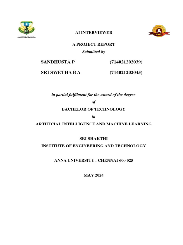 AI Interviewer Chatbot Project Report | PDF | Usability | Artificial ...