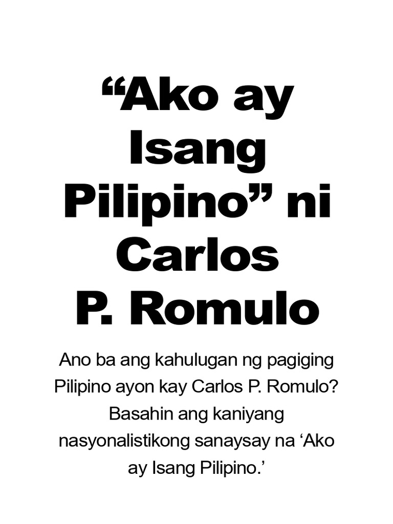 Ako ay Isang Pilipino ni Carlos P. Romulo | PDF