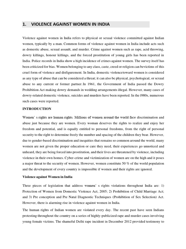 Violence Against Women in India | PDF | Domestic Violence | Violence ...