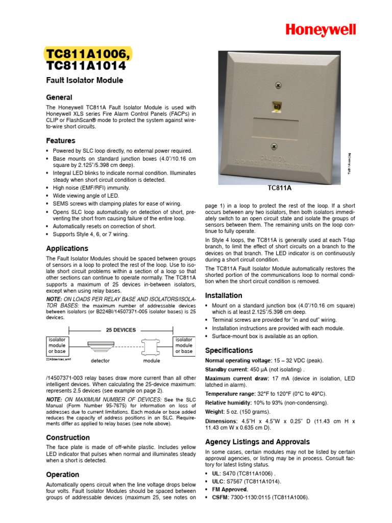 Modulo Isolatore Guasti Honeywell TC811A1006 – Ricambio Originale Per Impianti