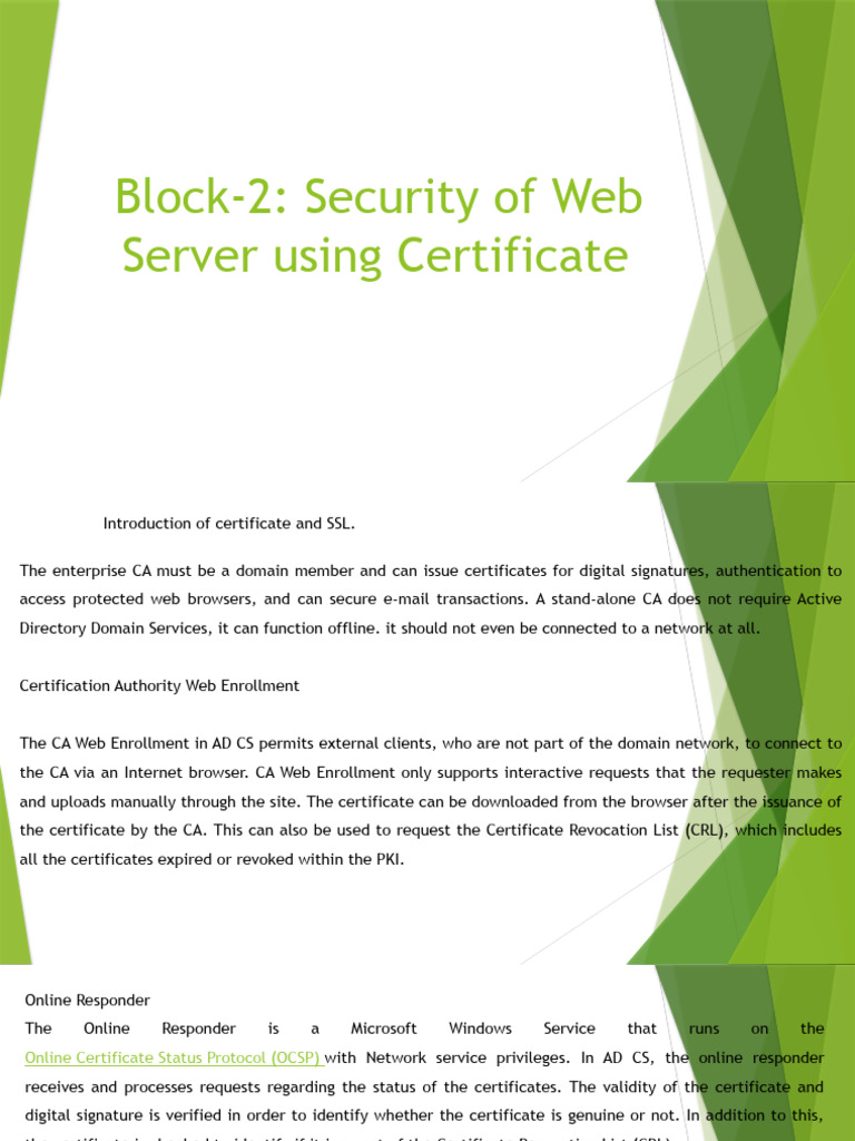 Block 2 Security Of Web Server Using Certificate Pdf Public Key
