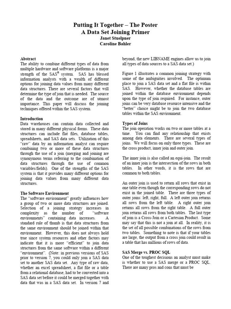 A Data Set Joining Primer | PDF | Sas (Software) | Databases