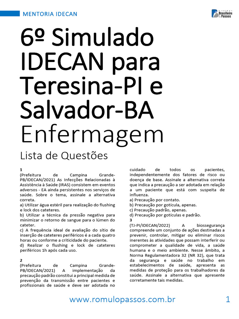 Simulado IDECAN: Enfermagem em Teresina e Salvador | PDF | Desperdício ...