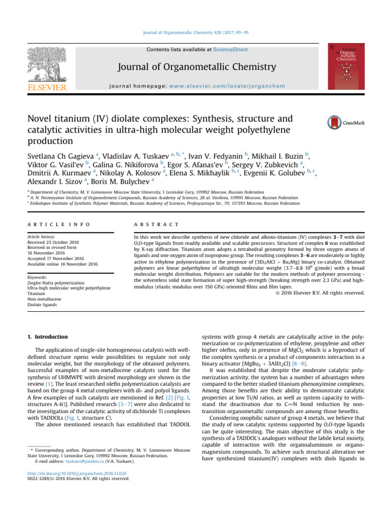Novel Titanium (IV) Diolate Complexes - Synthesis, Structure and ...