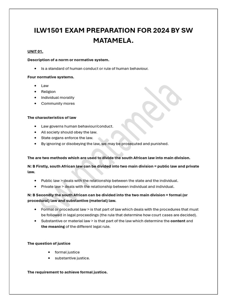 ILW1501 Exam Prep: Key Concepts & MCQs | PDF | Rights | Justice