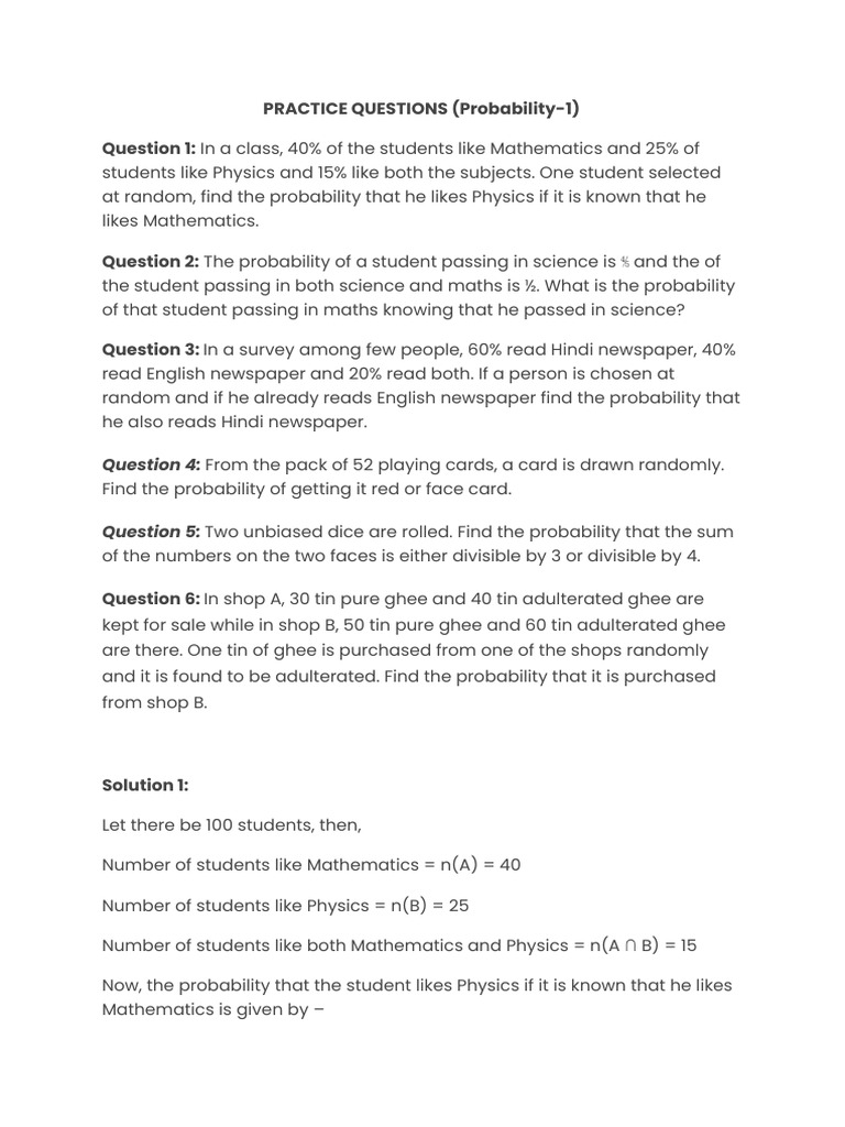 Probability Practice Questions | PDF | Probability | Mathematics