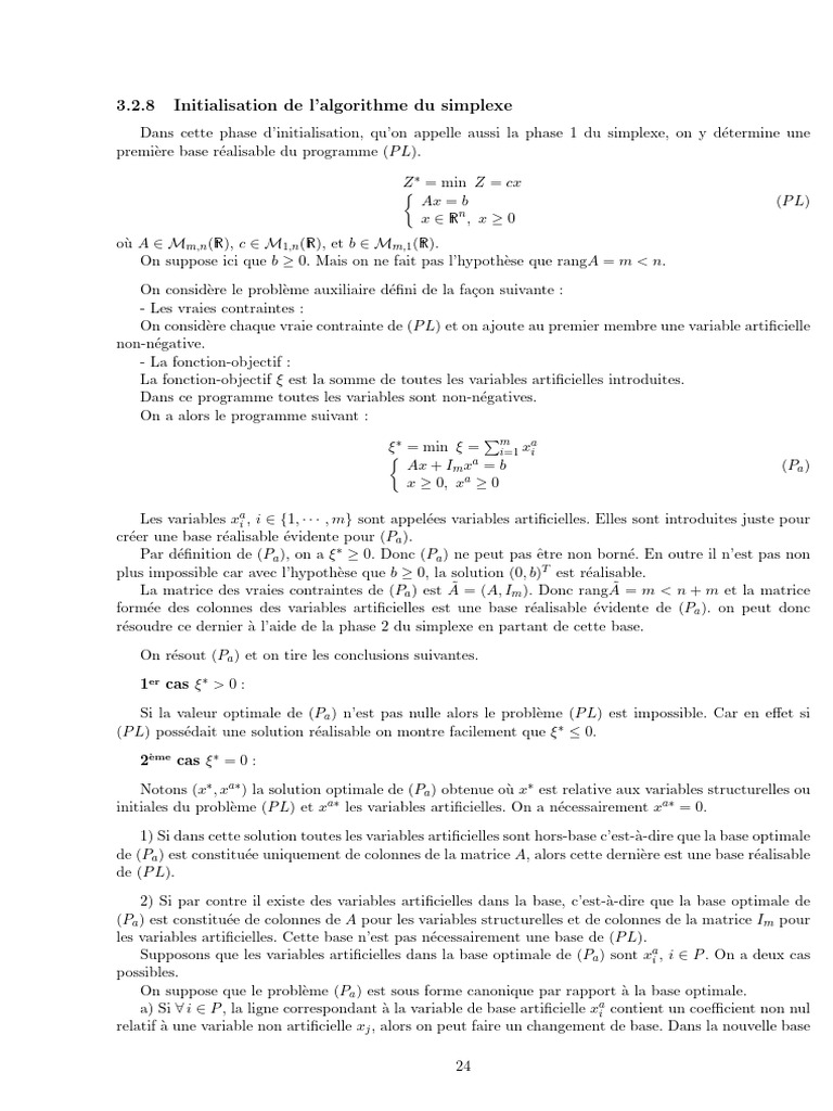 Initialisation de l'algorithme du simplexe | PDF | Algorithmes ...