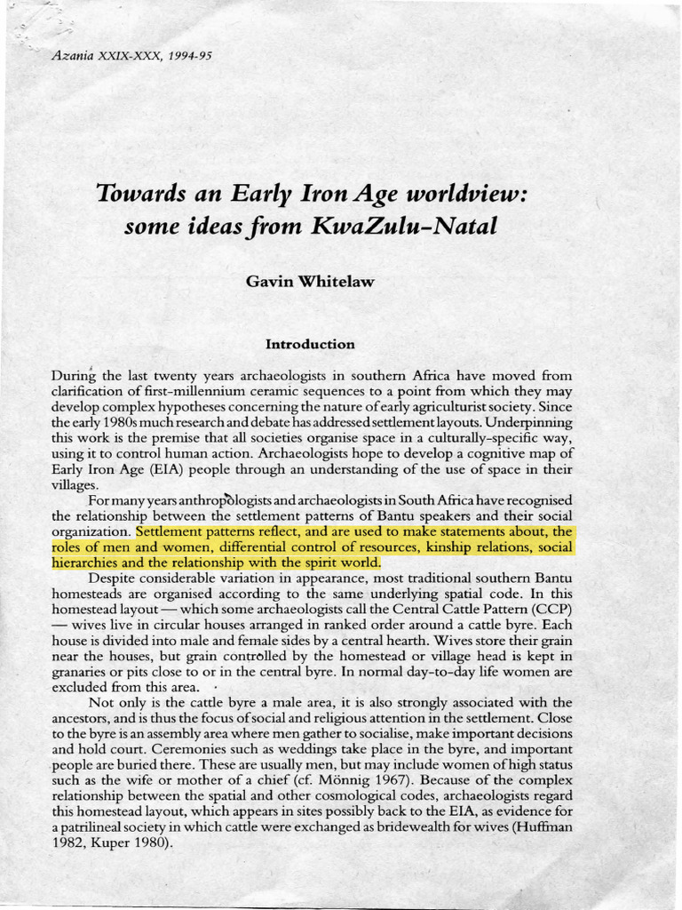 Early Iron Age Settlement Patterns in KwaZulu-Natal | PDF