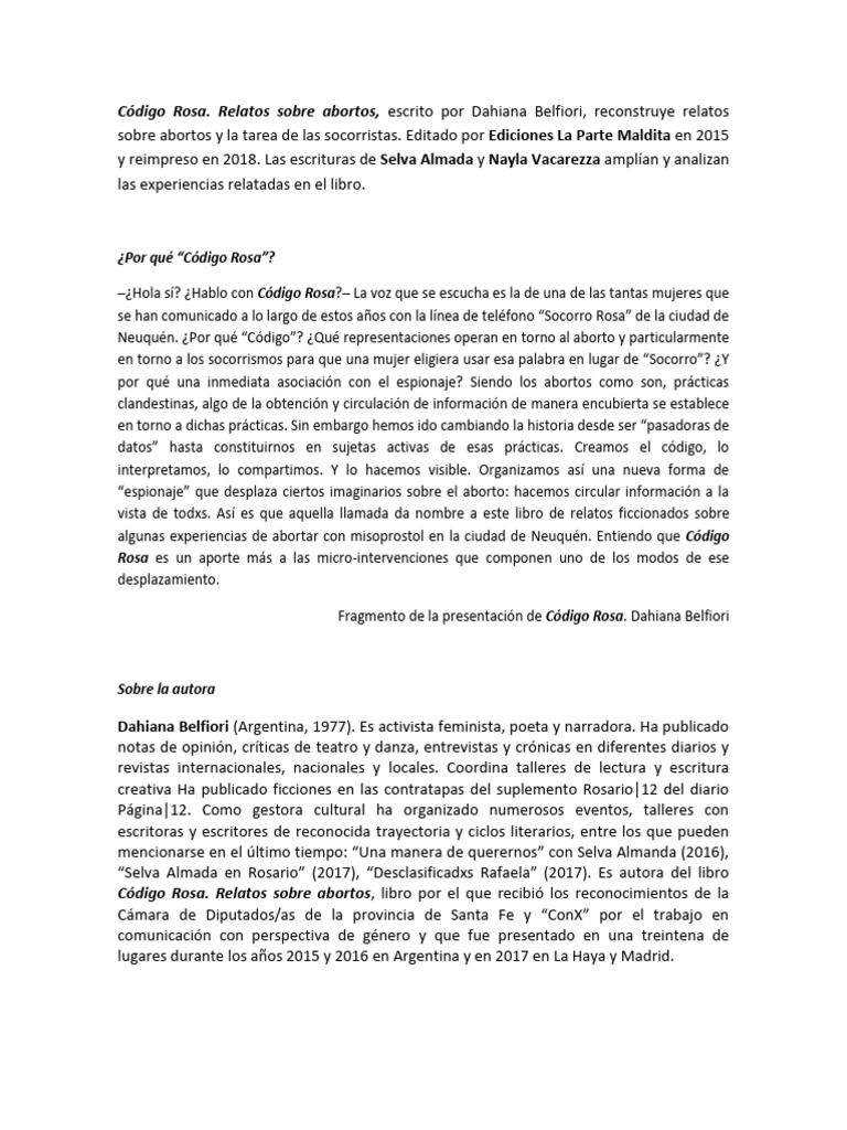 Código Rosa: Relatos sobre abortos | PDF | Aborto