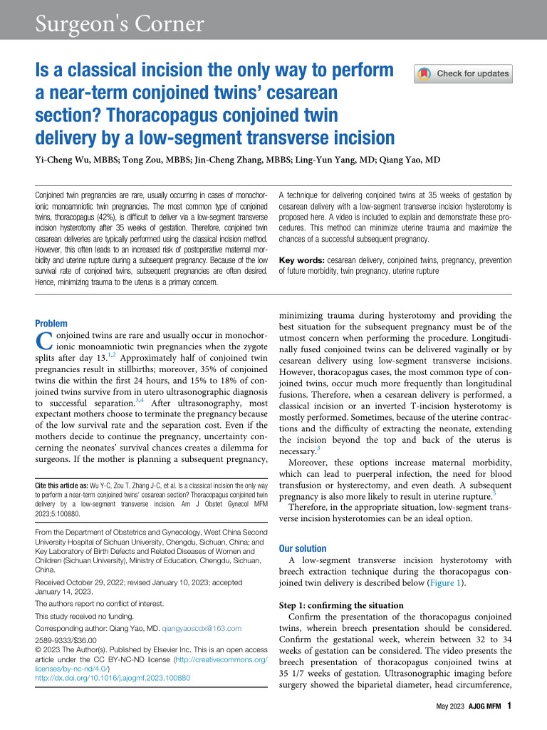 Low-Segment Transverse Incision for Twins | PDF | Caesarean Section ...