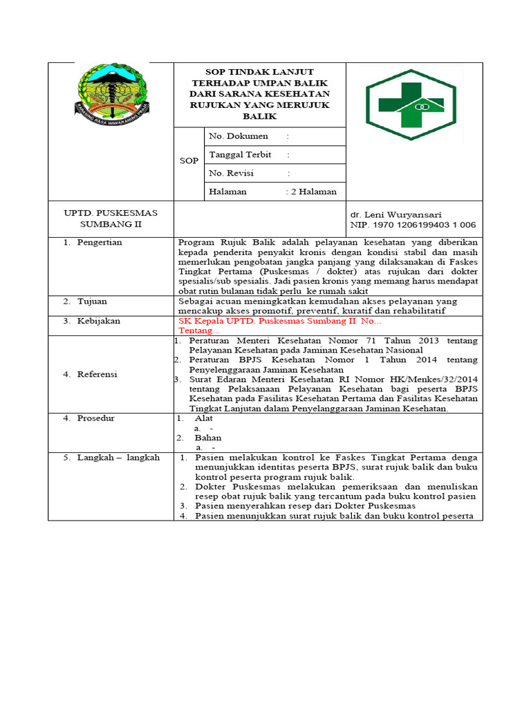 3721 SOP Rujuk Balik | PDF