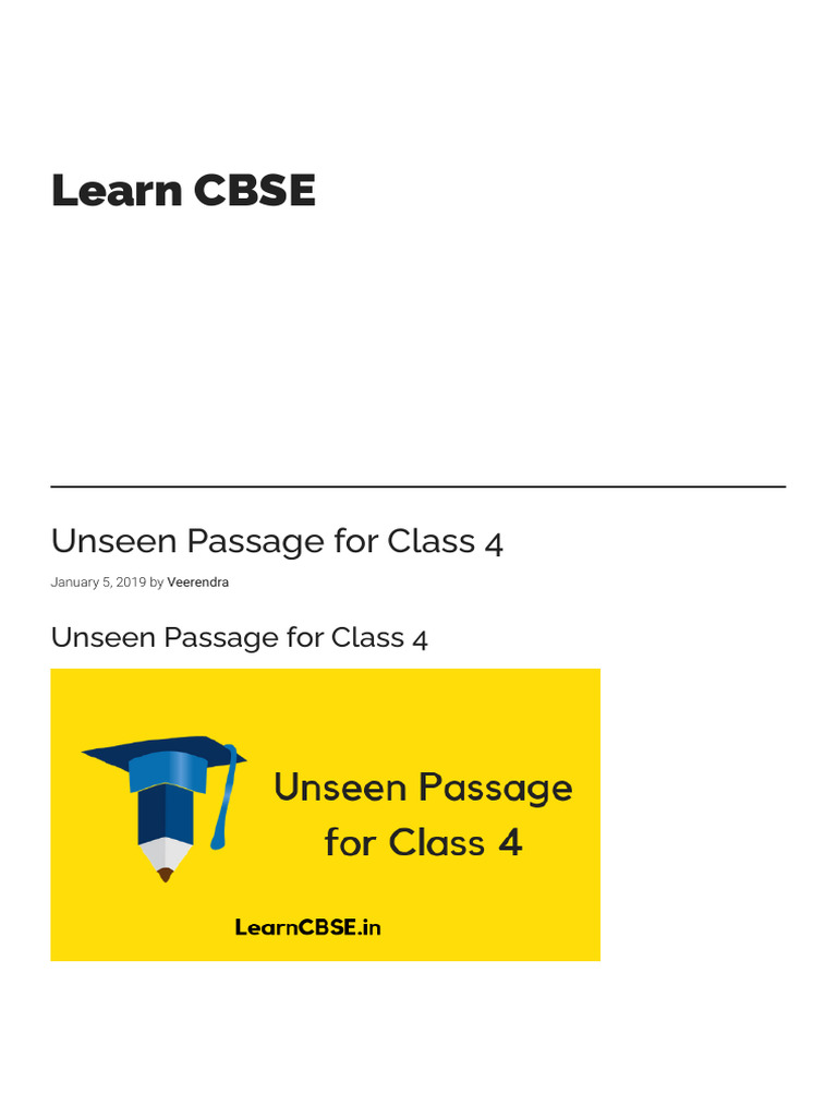 Unseen Passage for Class 4 - Learn CBSE | Download Free PDF | Planets ...