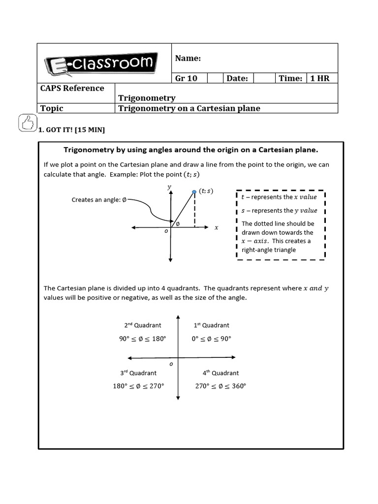 Trigonometry on Cartesian Plane Guide | PDF | Trigonometry | Geometric ...