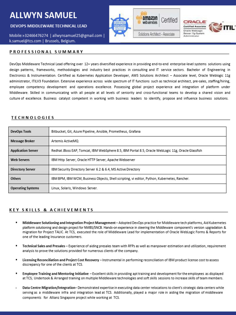 DevOps Middleware Technical Lead Profile | PDF | Web Server | Internet ...