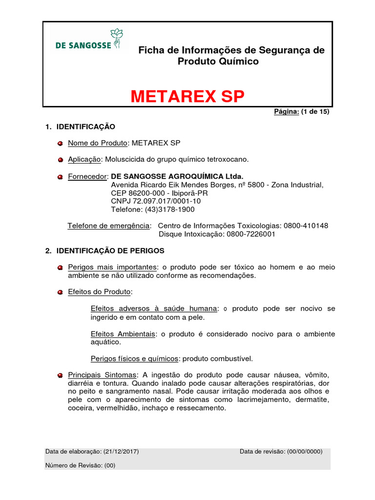 Metarex - FISPQ - 21.12.2017 | PDF | Embalagem e rotulagem | Primeiros ...