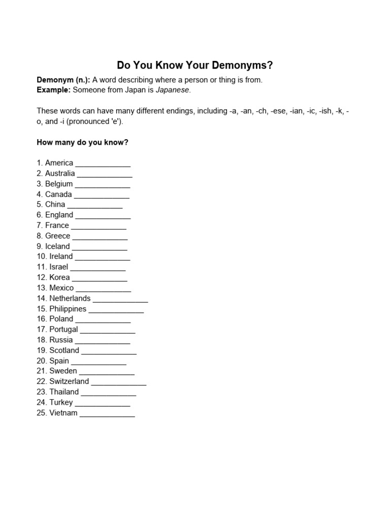 Do You Know Your Demonyms Nouns For People From Di Crosscultural