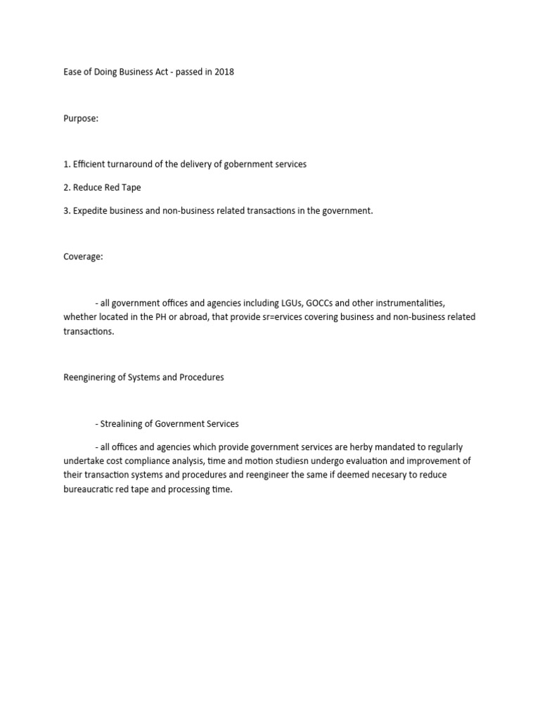 2018 Ease of Doing Business Act Overview | PDF