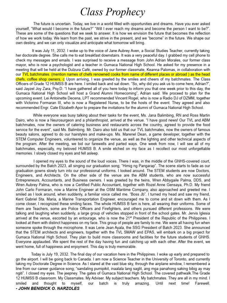 Class Prophecy: A Vision of Futures | PDF