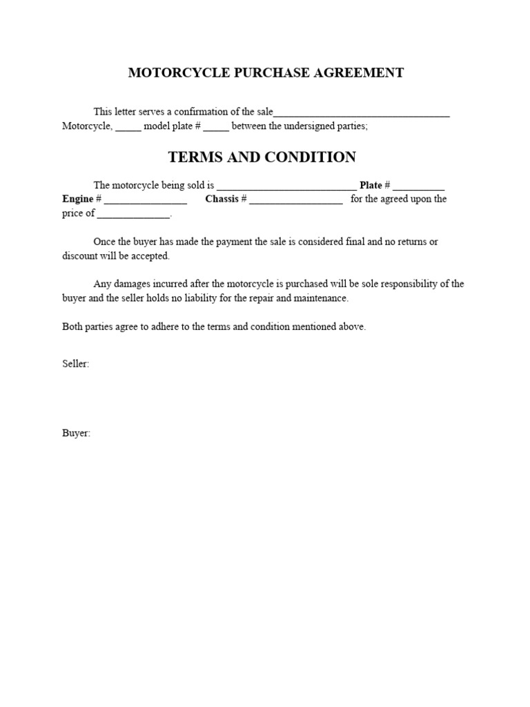 Motorcycle Purchase Agreement | PDF