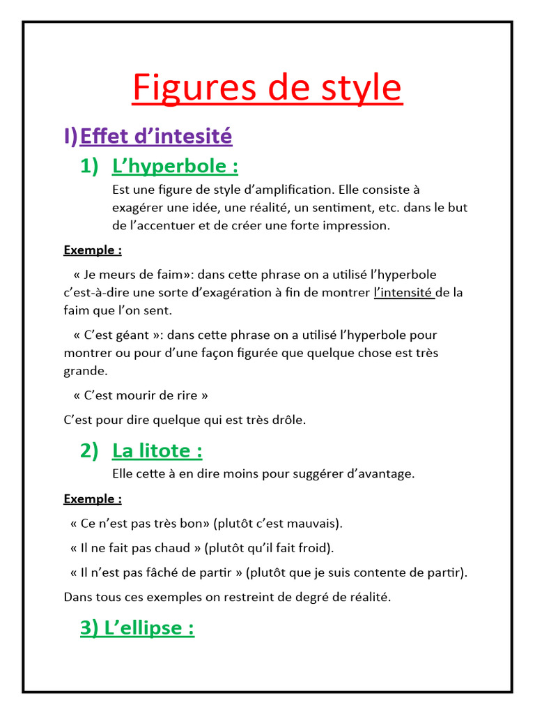 Figures de style : hyperbole et litote | PDF | Syntaxe | Mécanique du ...