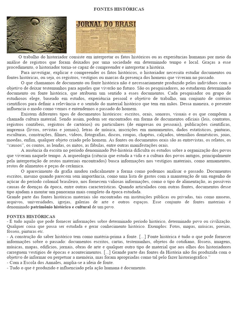 Tipos e Importância das Fontes Históricas | PDF | Historiador | Museu