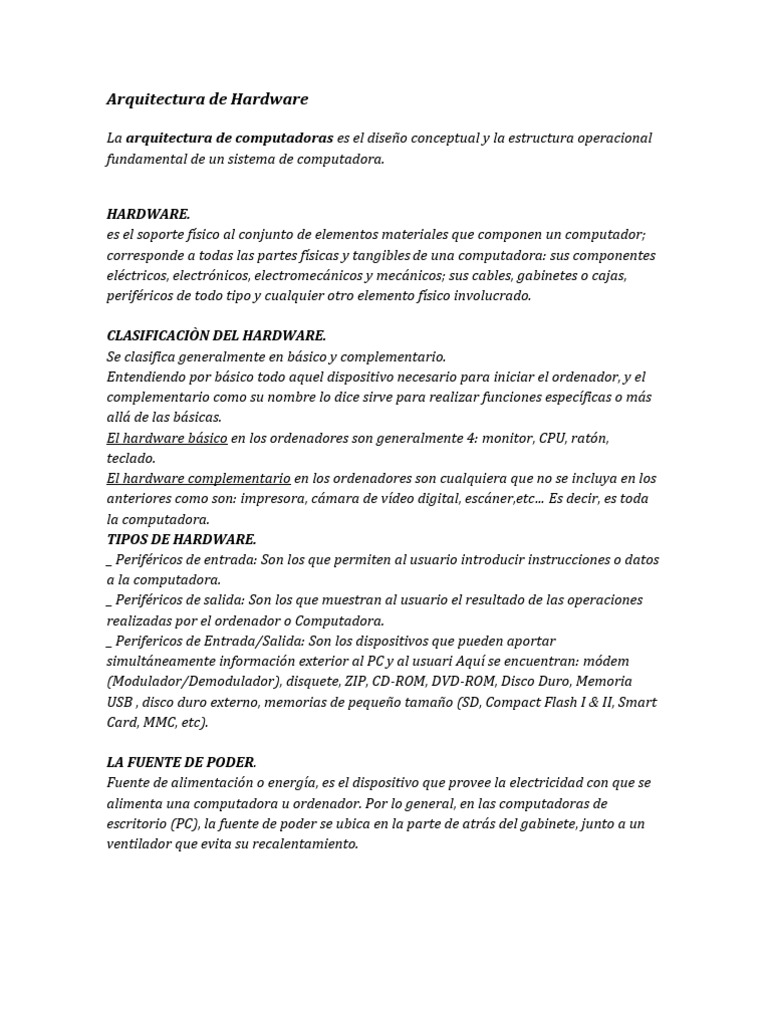 Fundamentos de Arquitectura de Hardware | PDF | Hardware de la ...