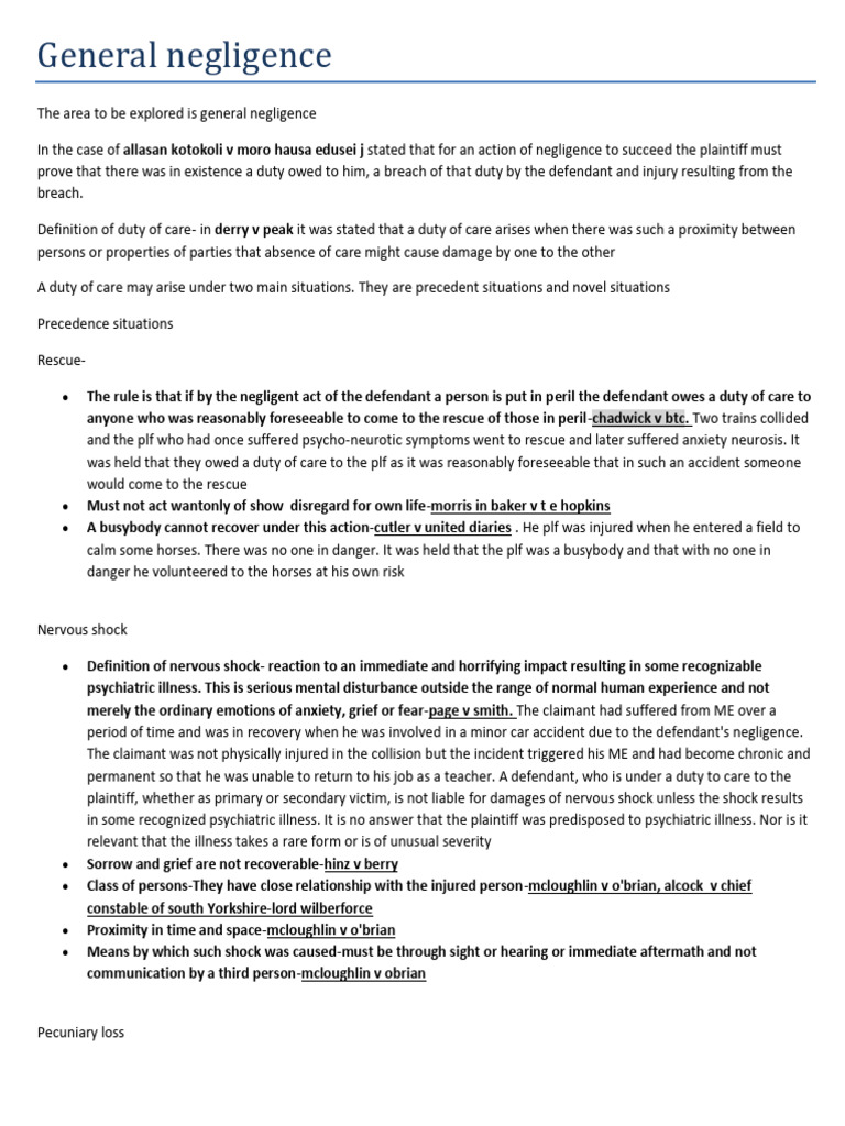 Torts Exam Notes Pdf Negligence Common Law